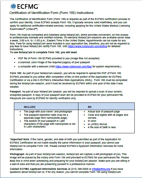 ECFMG Form 186