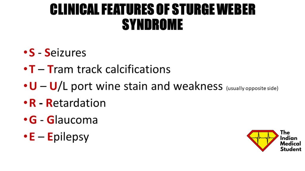 Mnemonic for the clinical features of Sturge Weber Syndrome